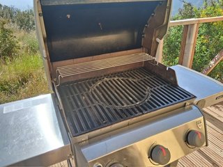 Barbacoa de gas gris y plateada Weber