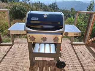 Barbacoa de gas gris y plateada Weber