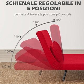 Divano Letto in Tessuto Effetto Velluto con Rosso