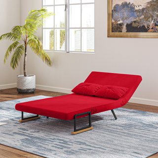 Divano Letto in Tessuto Effetto Velluto con Rosso