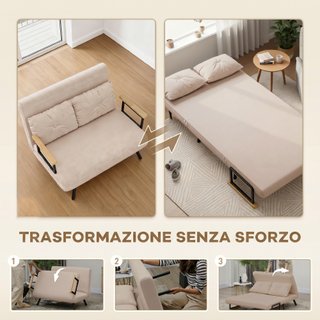 Divano Letto 3 in 1 Tessuto Effetto Velluto Beige