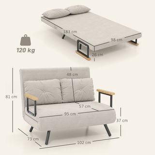 Divano Letto 3 in 1 Tessuto Effetto Velluto Beige