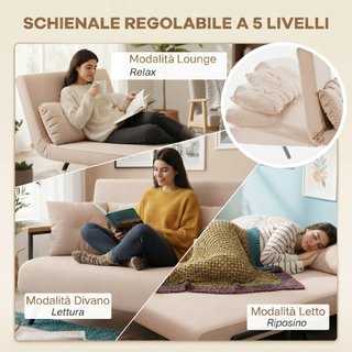 Divano Letto 3 in 1 Tessuto Effetto Velluto Beige