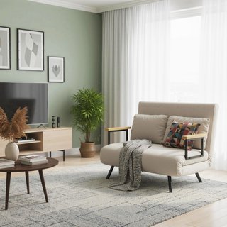 Divano Letto 3 in 1 Tessuto Effetto Velluto Beige
