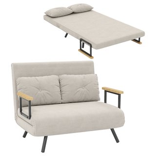 Divano Letto 3 in 1 Tessuto Effetto Velluto Beige