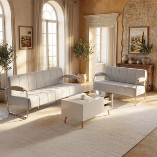 Divano 2 Posti Moderno Rivestito in Ciniglia Beige