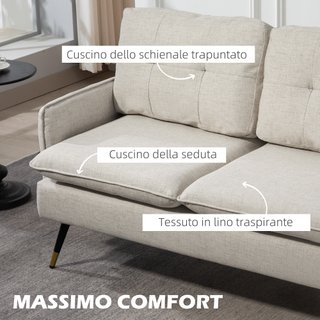 Divano 2 Posti in Tessuto Effetto Lino 139x68x80cm