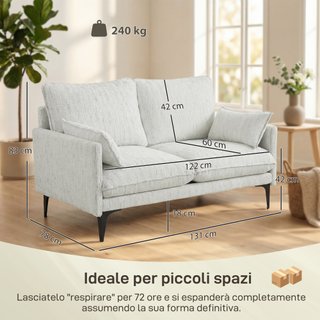 Divano 2 Posti in Tessuto 131x78x83 Cm Bianco