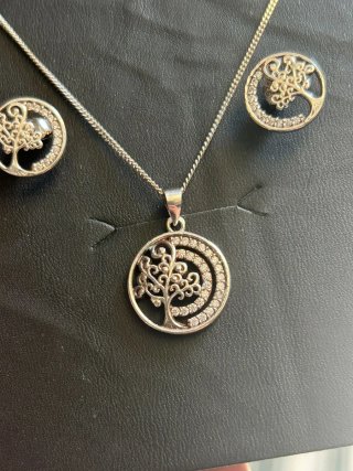 Conjunto pendientes y colgante Árbol de vida plata