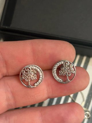 Conjunto pendientes y colgante Árbol de vida plata