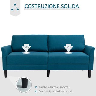 Divano 3 Posti in Tessuto con Seduta Profonda Blu