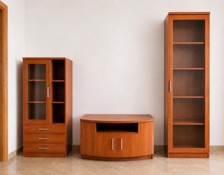 Mueble de salón madera y cristal