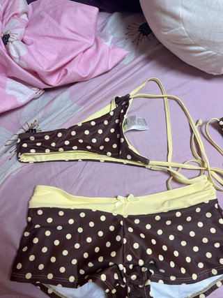 Conjunto bikini lunares beige y marrón Talla XS