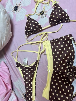 Conjunto bikini lunares beige y marrón Talla XS
