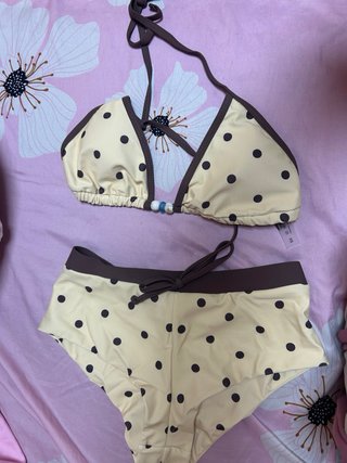Conjunto bikini lunares beige y marrón Talla XS