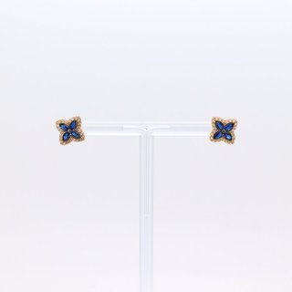 PENDIENTES FLOR CON  CIRCONITAS AZULES. Oro 18k.