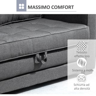 Divano Letto in Tessuto 2 Posti 151x75x85cm Grigio