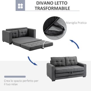 Divano Letto in Tessuto 2 Posti 151x75x85cm Grigio