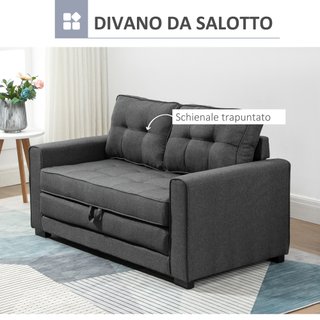 Divano Letto in Tessuto 2 Posti 151x75x85cm Grigio