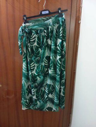 Pareo estampado hojas verde y blanco XL