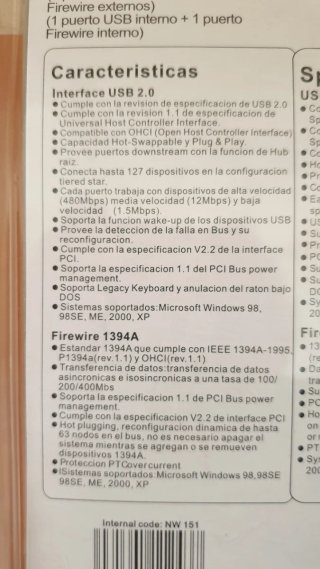 TARJETA PCI COMBO USB 2.0 Y FIREWIRE NETWAY NUEVA