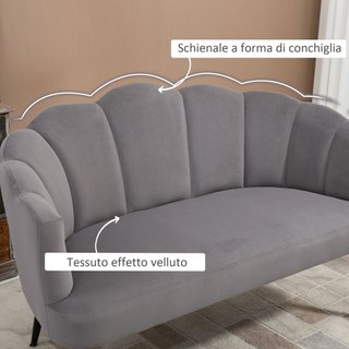 Divano 2 Posti in Velluto 132x66x80 cm Grigio