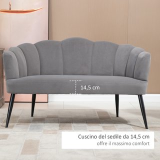 Divano 2 Posti in Velluto 132x66x80 cm Grigio