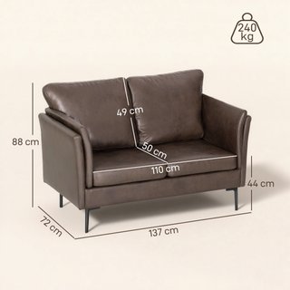 Divano 2 Posti in Pelle Traspirante 137x72x88 cm