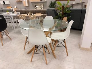 mesa redonda cristal +4 sillas MODERNA