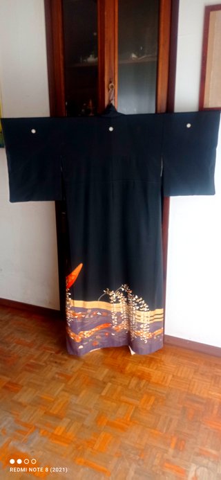 Kimono nero e multicolore taglia unica
