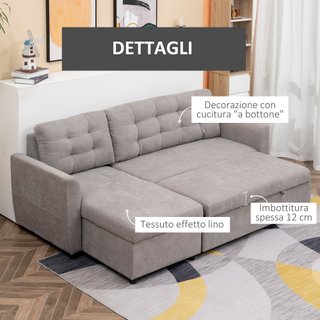 Divano Letto 3 Posti con Chaise Longue Contenitore