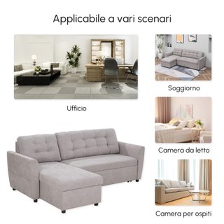 Divano Letto 3 Posti con Chaise Longue Contenitore