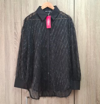 Camisa negra flecos brillos NUEVA Shein XL