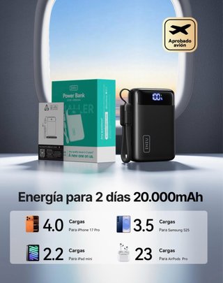 Batería Portátil INIU 20.000 mAh Carga Rápida