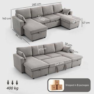 Divano Letto Moderno a U 2 Chaise Longue Grigio
