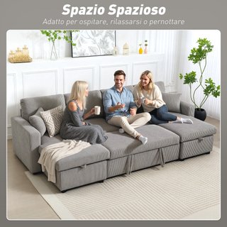 Divano Letto Moderno a U 2 Chaise Longue Grigio