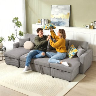 Divano Letto Moderno a U 2 Chaise Longue Grigio