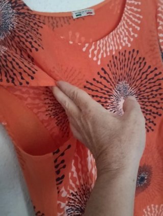Vestido lino estampado naranja XL bolsillos.