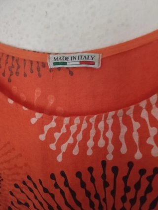 Vestido lino estampado naranja XL bolsillos.