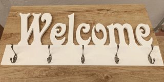 Perchero de pared Welcome madera y metal