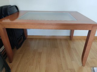 Mesa Comedor Extensible Madera y Cristal