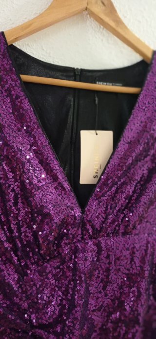 Vestido fiesta lentejuelas morado T. L