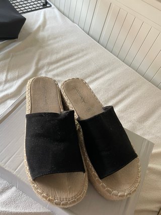 Sandalias Plataforma Esparto Negras