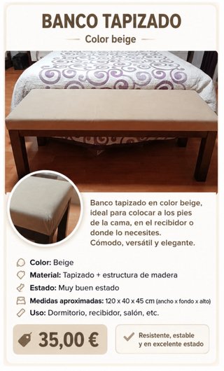 Venta rápida  Banco pie de cama o descanso.