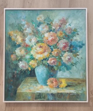 Oleo Flores Marco Blanco Decapé 53x60