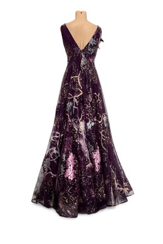 Vestido Largo Fiesta Morado y Dorado