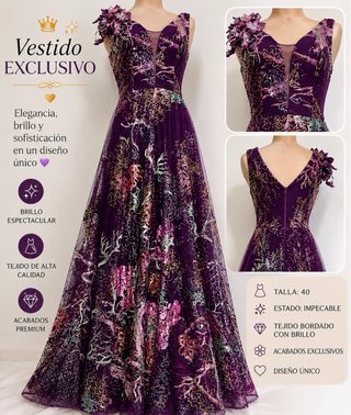 Vestido Largo Fiesta Morado y Dorado