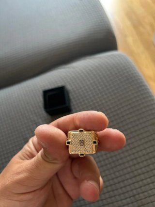 Anillo Sello Hombre Cuadrado Piedras 14k