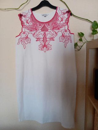 Talla 42-44 Vestido Cortefiel Blanco y Rojo Nuev