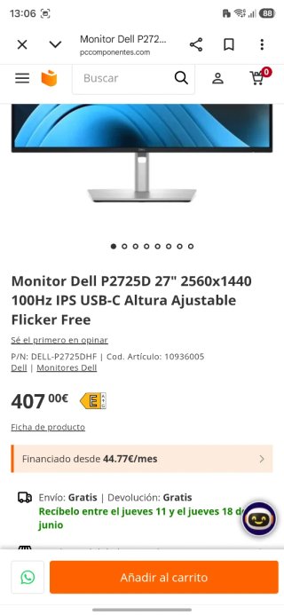 Monitor Dell P2725D 27 Pulgadas QHD 100Hz